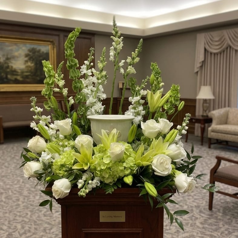 Serene White Cremation Urn Wreath