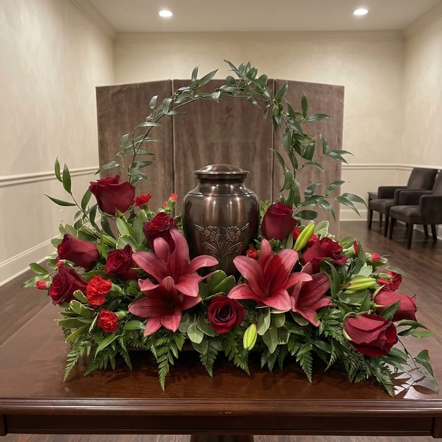 Red Sympathy Arrangement for Keepsake Item Flower Bouquet