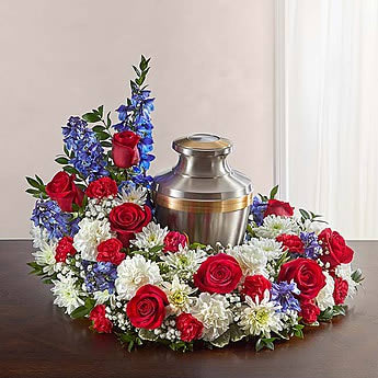 Red, White & Blue Cremation Wreath Flower Bouquet
