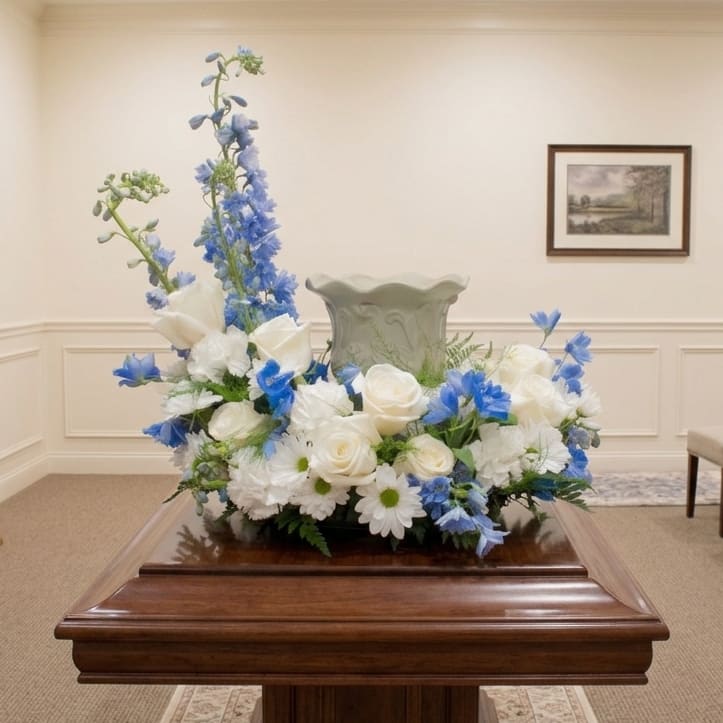 Cremation Wreath - Blue and White Flower Bouquet