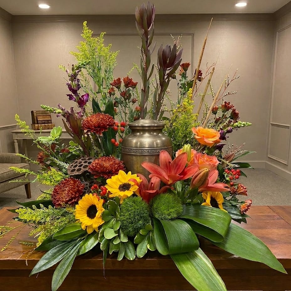 Warmth and Comfort Cremation Urn Wreath Flower Bouquet