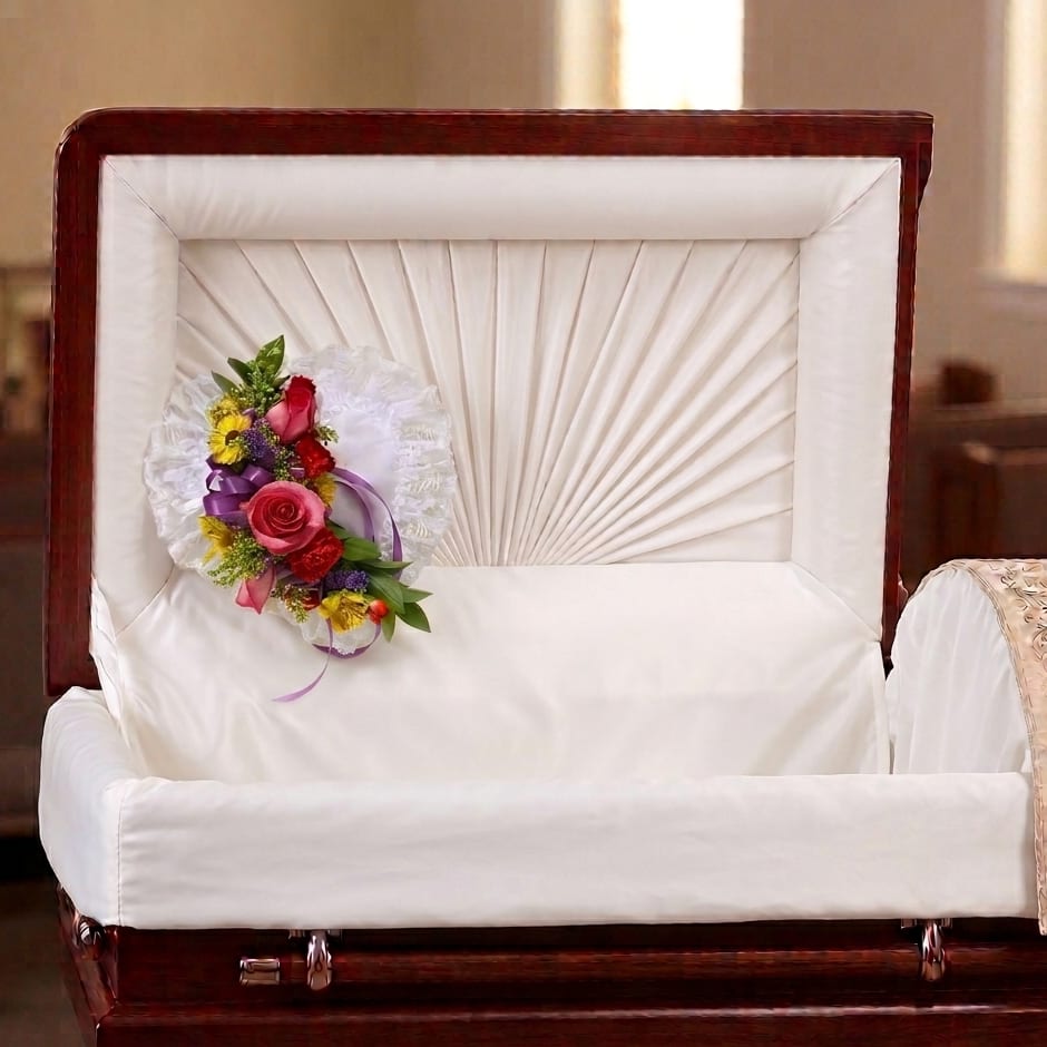 Bright Satin Heart Casket Pillow