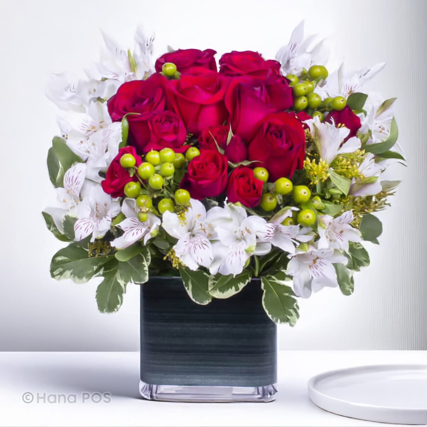 Red rose & White Alstroemeria Bouquet