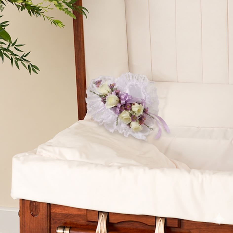 Lavender and White Satin Heart Casket Pillow