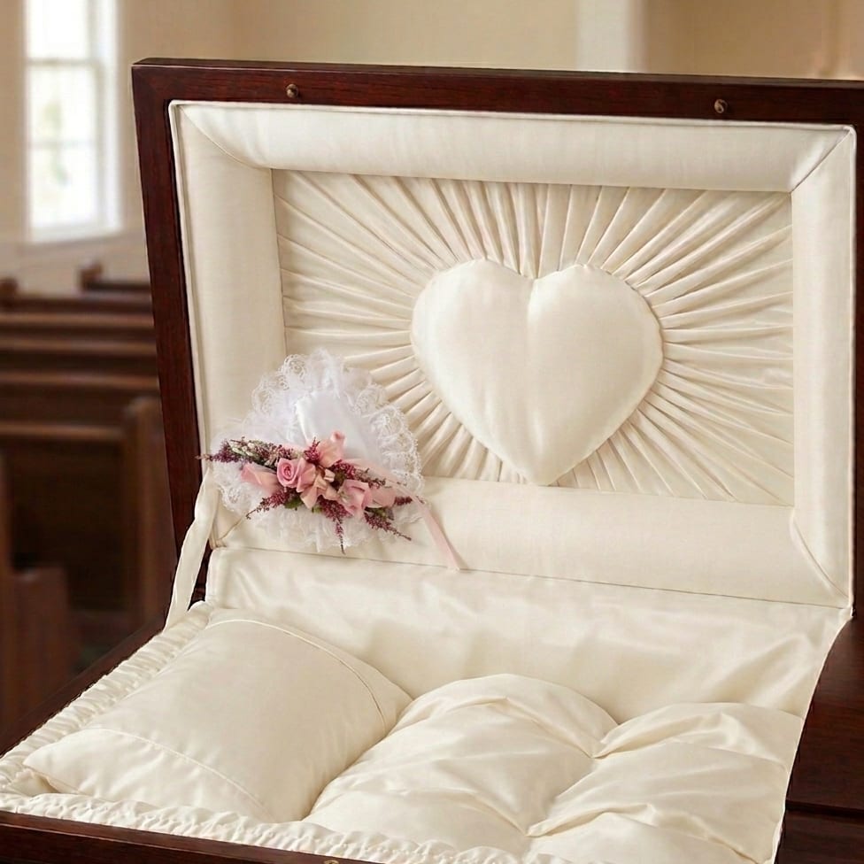 Pastel Satin Heart Casket Pillow
