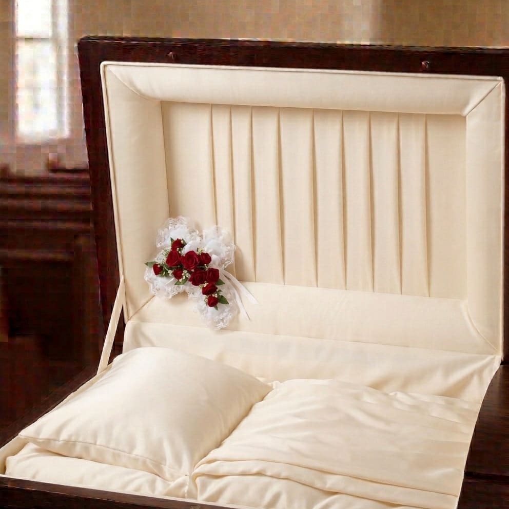 Red and White Satin Cross Casket Pillow