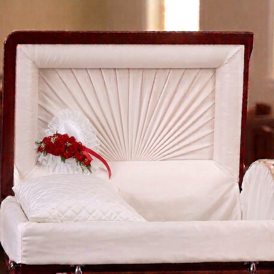 Red and White Satin Heart Casket Pillow