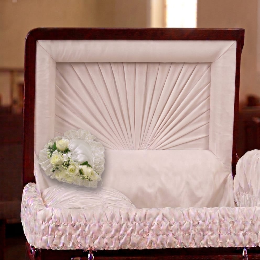 White Satin Heart Casket Pillow