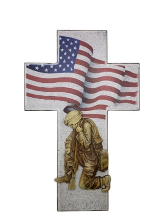 SYMPATHY PLAQUE - KNEELING SOLDIER CROSS