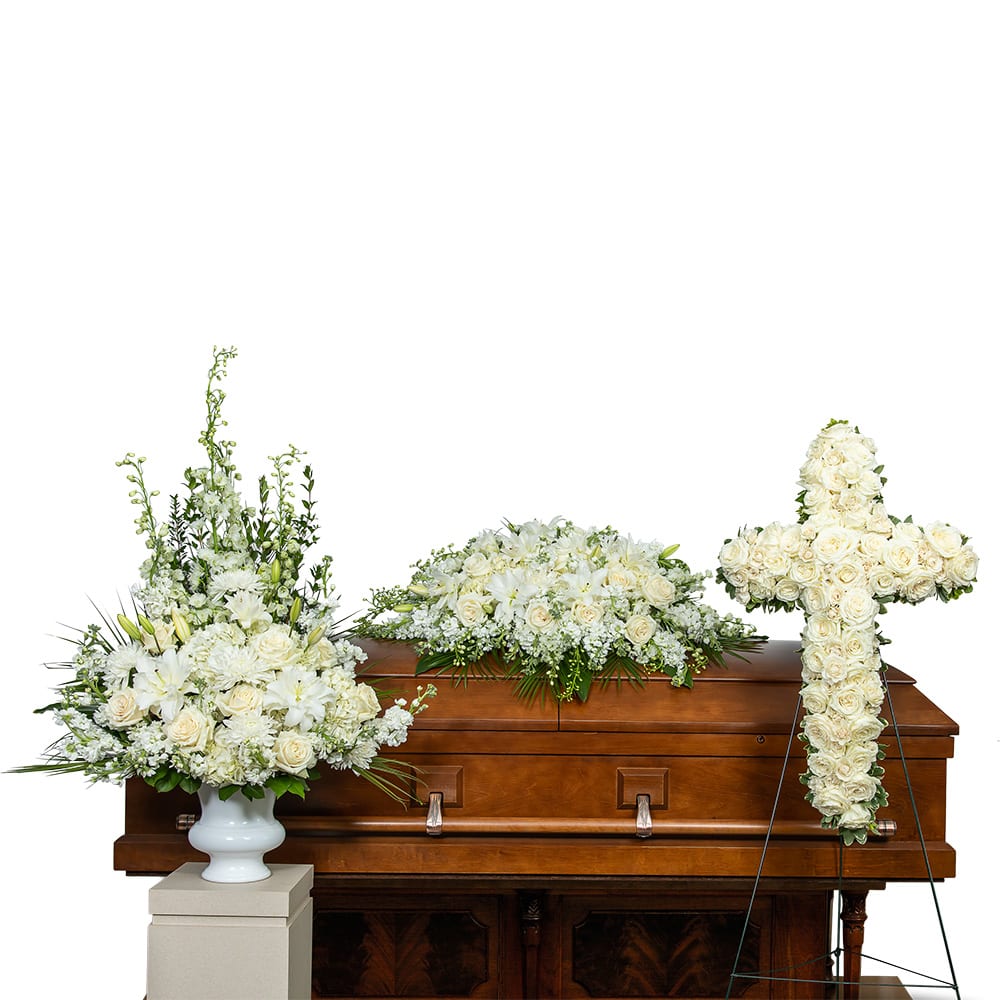 Pure Serenity Trio with Cross Flower Bouquet