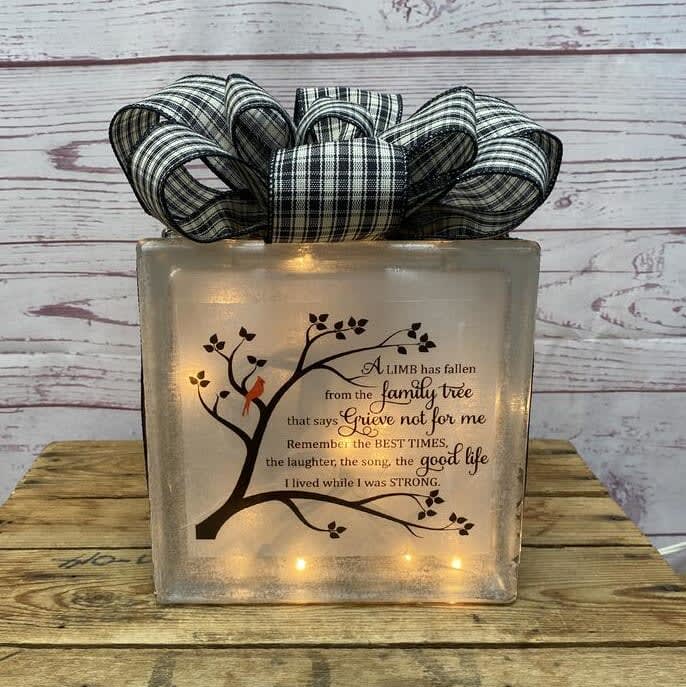 Cardinal Family Tree Lighted Glass Block
