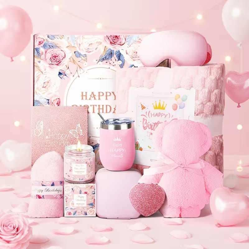 Blush Birthday Spa Gift Box with Teddy Bear