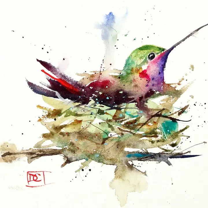 Hummingbird in a Nest Flower Bouquet