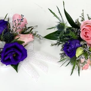 Lisianthus and Spray Roses Corsage and Boutonniere Set