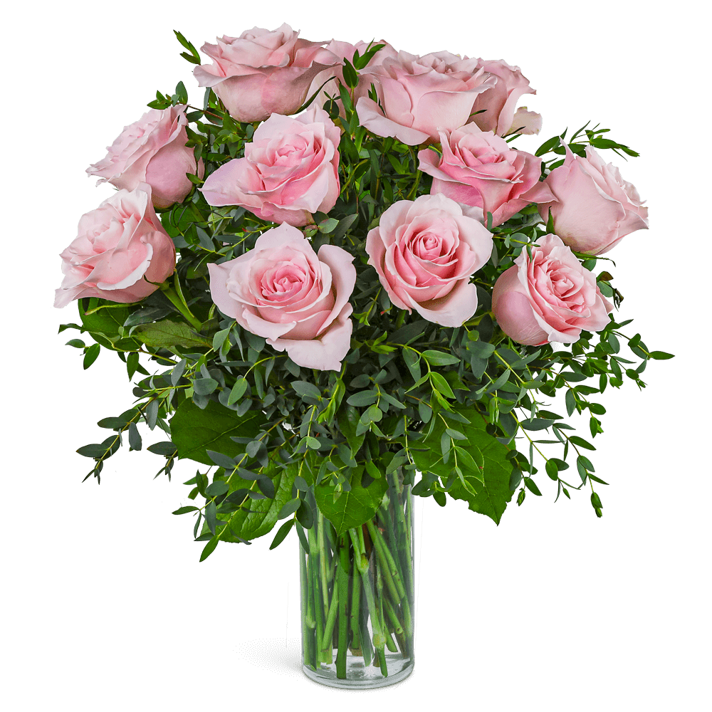 One Dozen Perfectly Pink Roses Flower Bouquet
