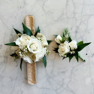 Ivory & Gold Corsage & Boutonniere Set