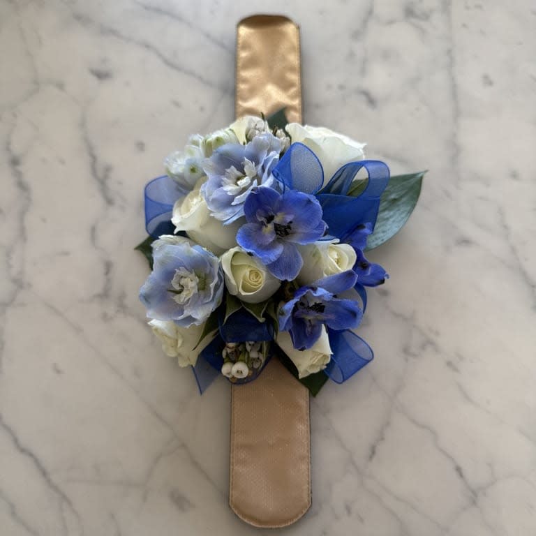 Blue & Gold Wrist Corsage