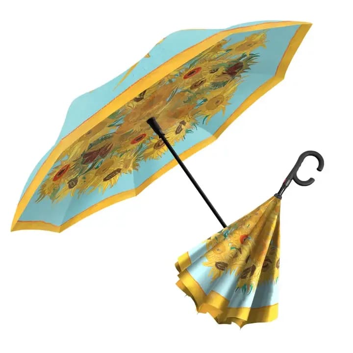 Van Gogh Sunflowers Reverse Inverted Umbrella – Hands-Free, Windproof Design Flower Bouquet