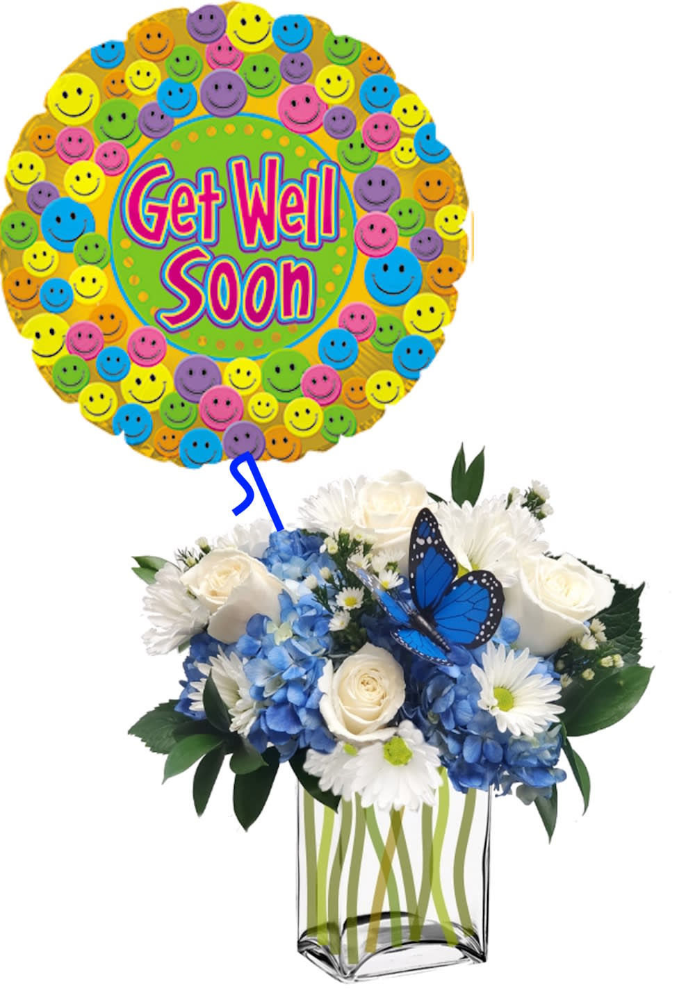 Blue Moon with Get Well Balloon (style may vary) Flower Bouquet