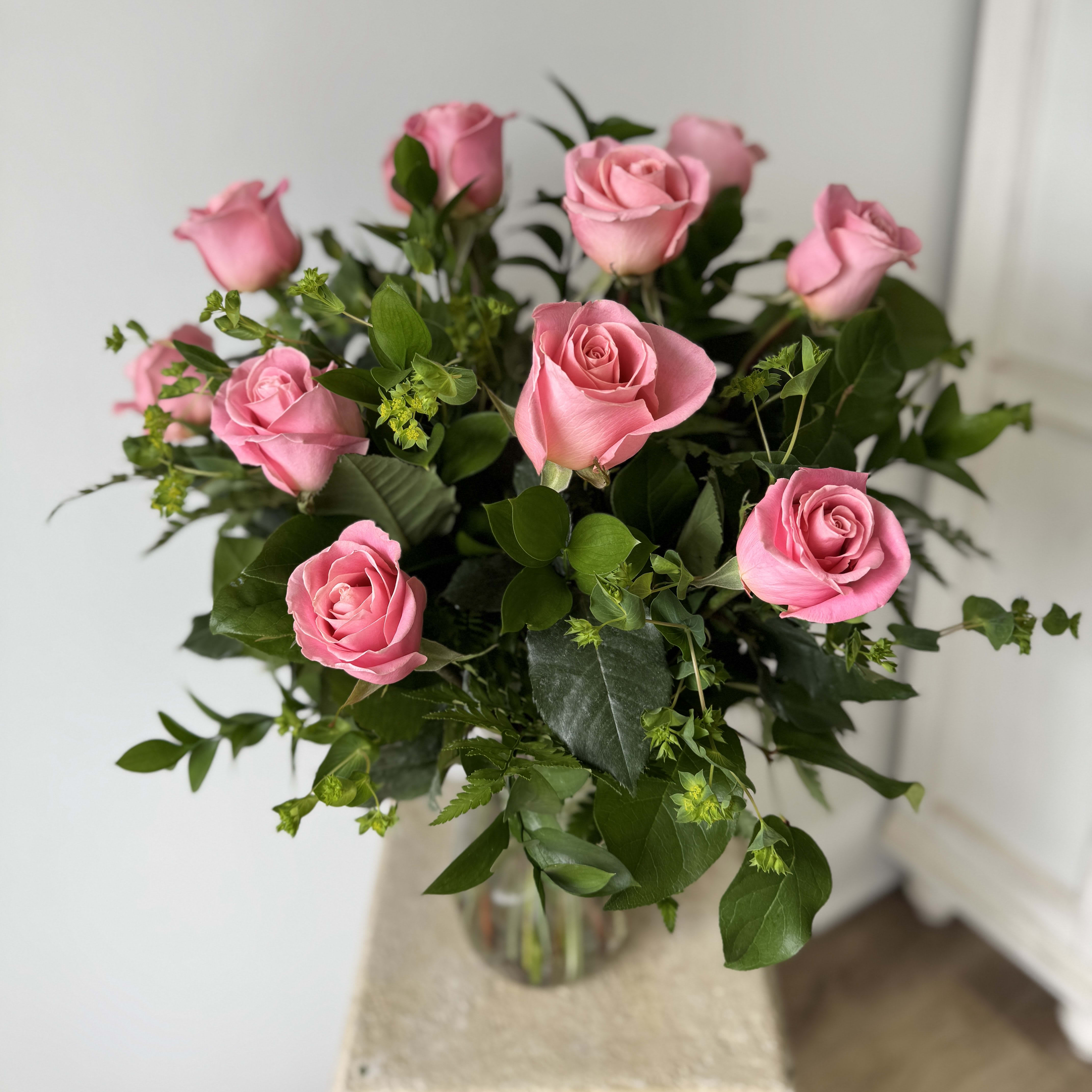 Dozen Pink Rose Arrangement