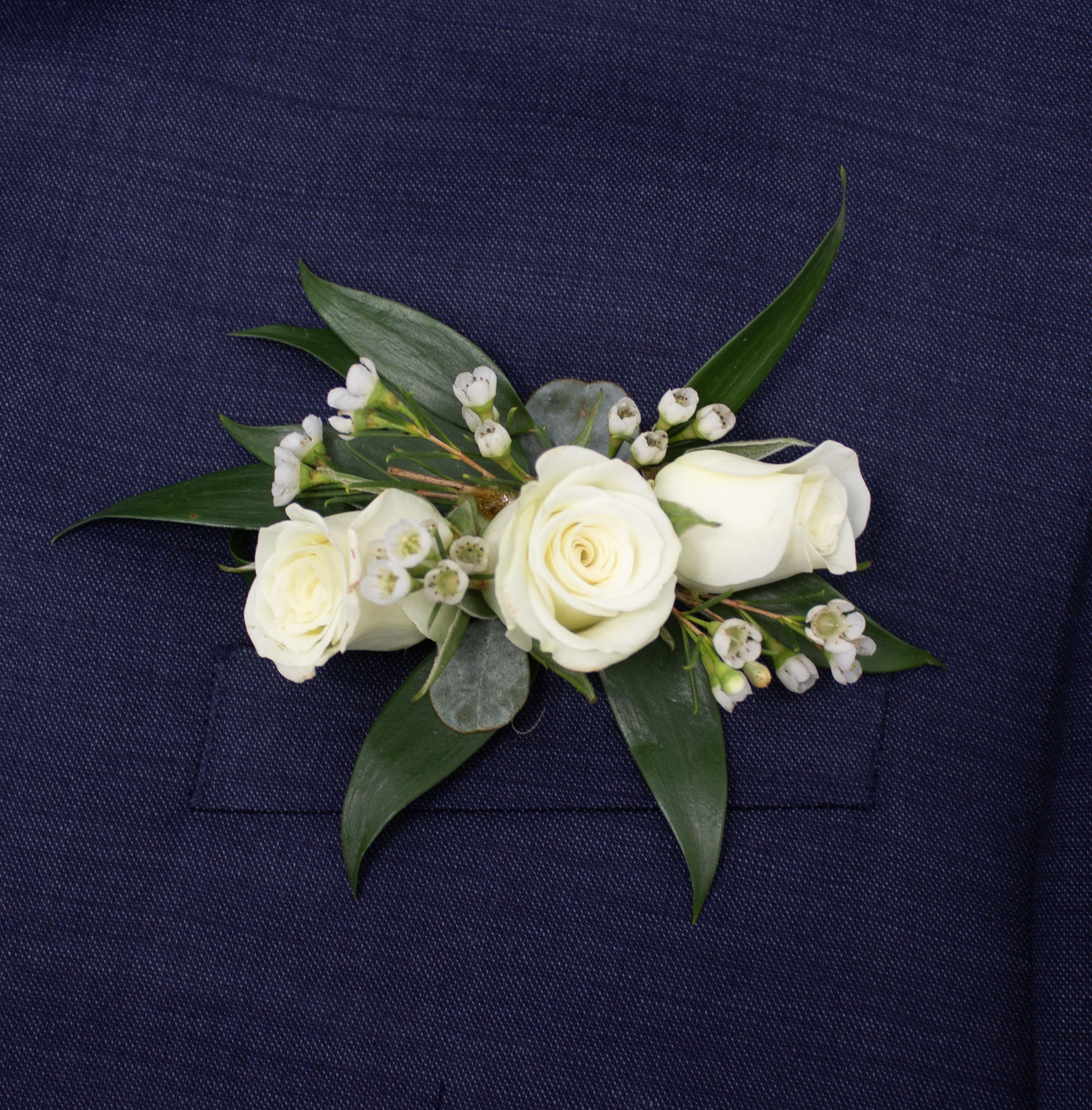 White Rose Trio Pocket Square Flower Bouquet