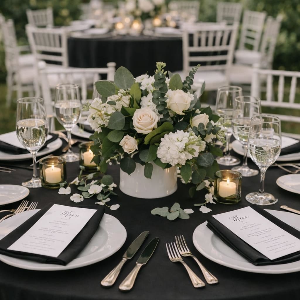 WC-4 Centro de mesa en rosas, rosas miniaturas, stock, eucalipto silver y eucalipto blue