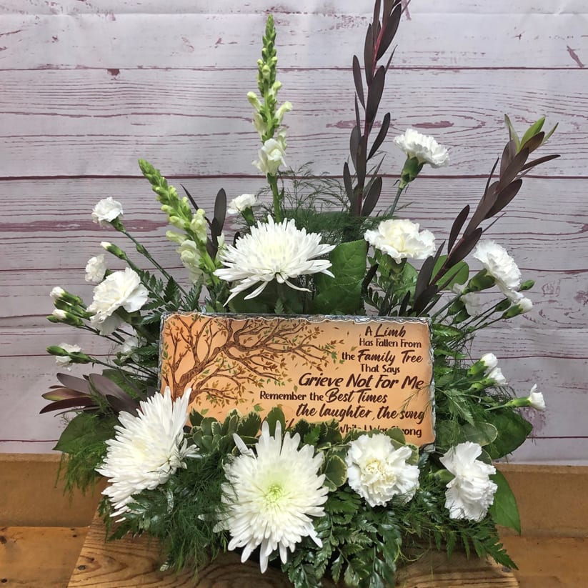 Fresh Floral Arrangement With Family Tree Memorial Slate Flower Bouquet