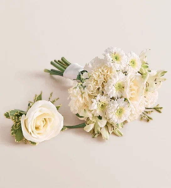 Prom Bouquet and Boutonniere - White