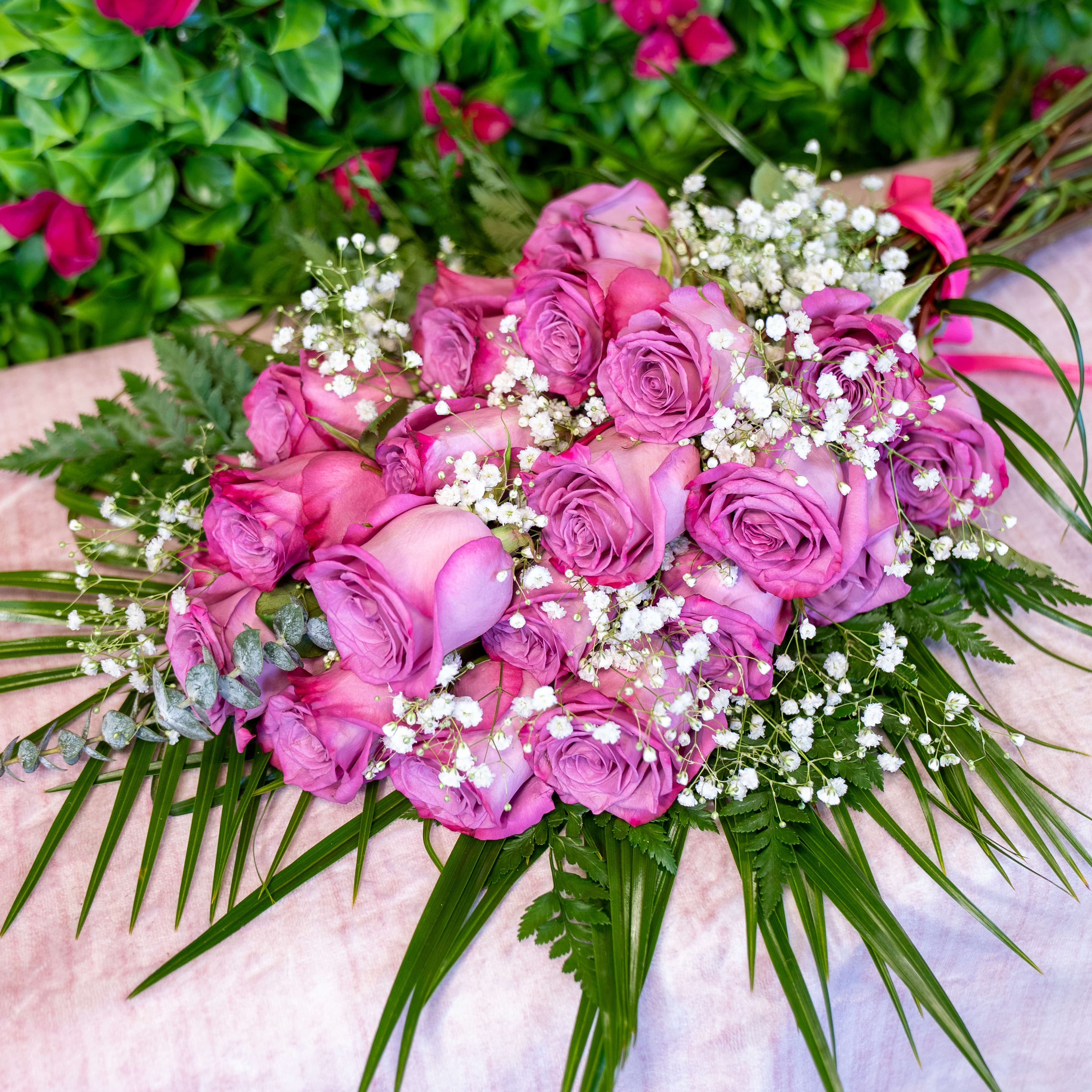 Wrapped Roses Bouquet - Presentation Style w/ Babies Breath