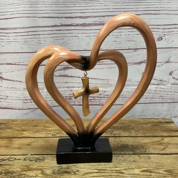 Standing Heart With Hanging Cross Charm