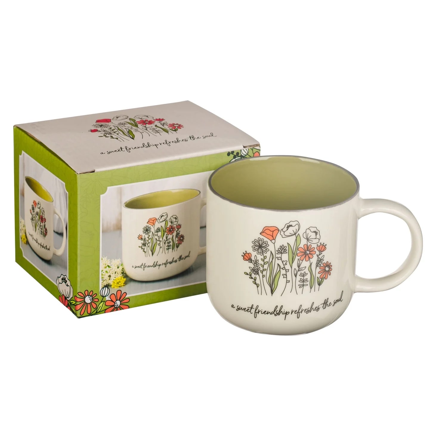 Mug Green/White Floral Sweet Friendship Prov. 27:9 Flower Bouquet