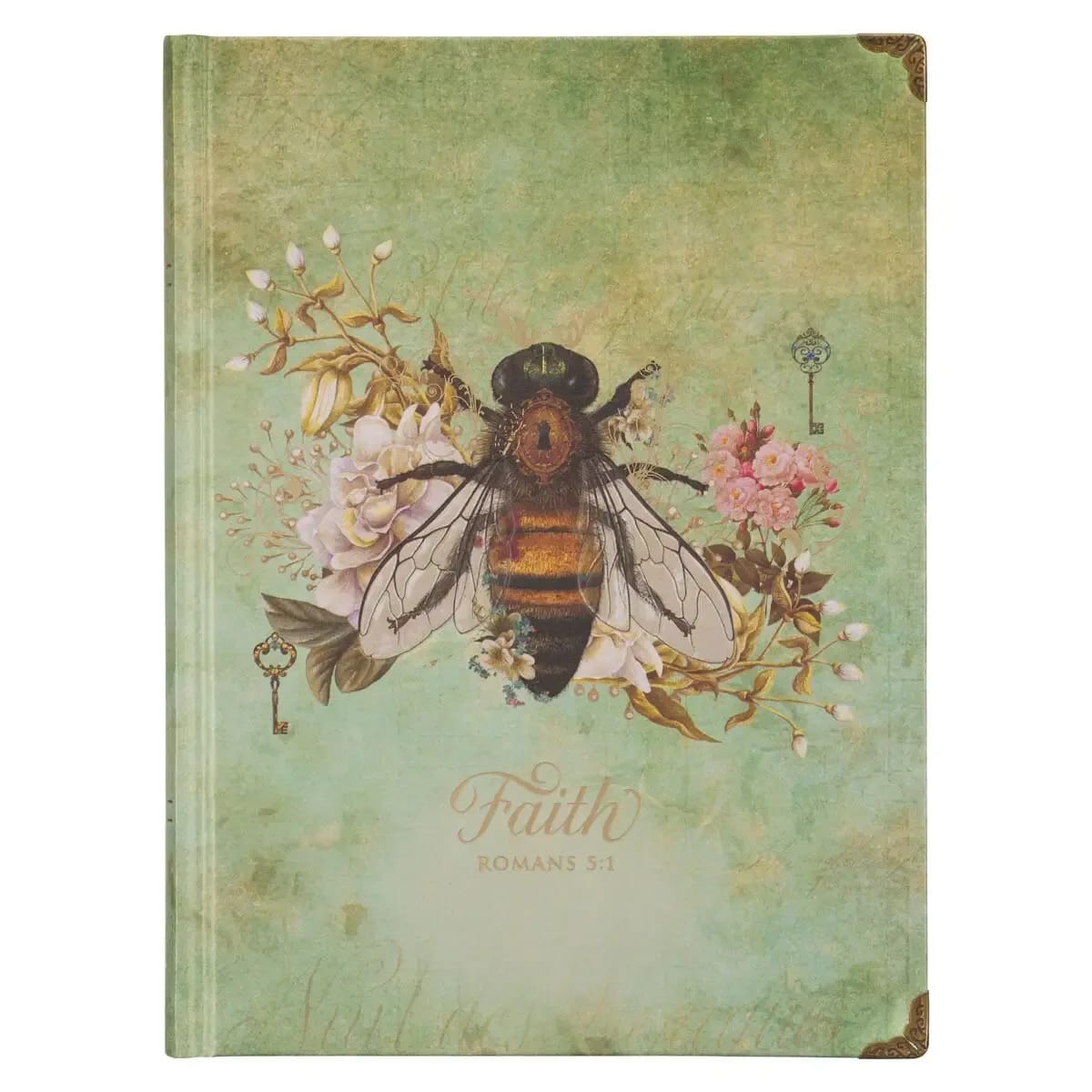 Journal Hardcover Mint Bee Faith Rom. 5:1 Flower Bouquet