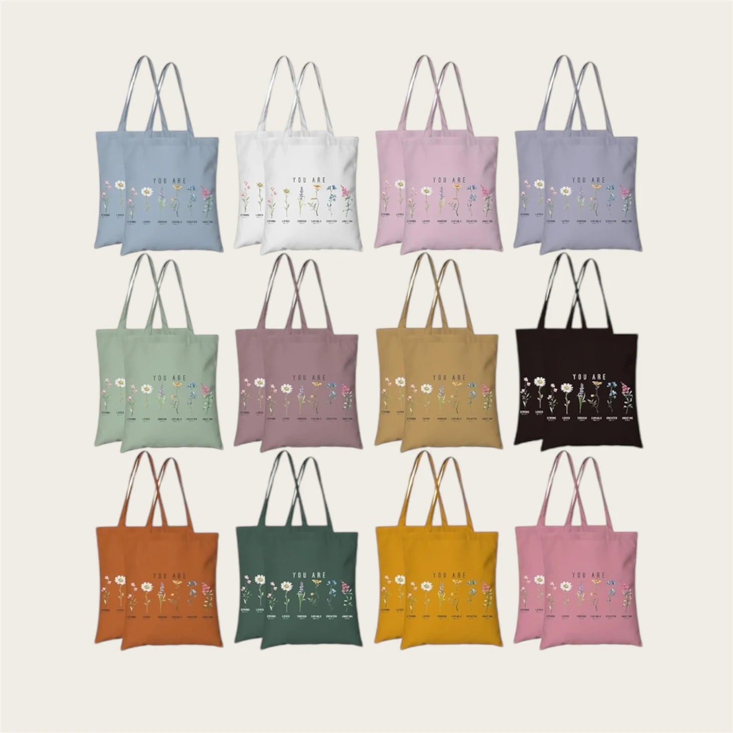 Bible Verse Tote Bag Floral Flower Bouquet
