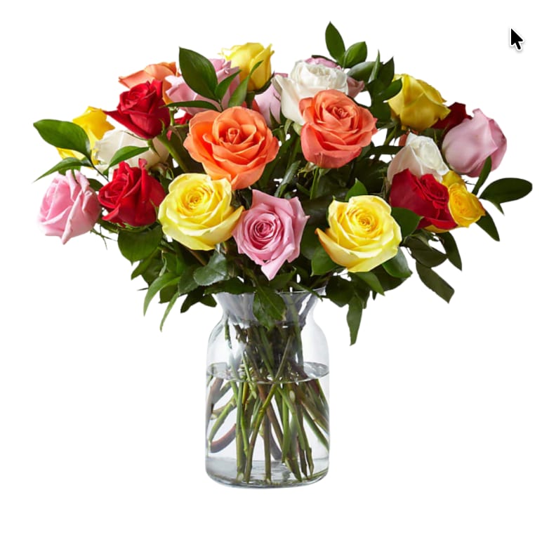 Assorted Roses In A Vase
