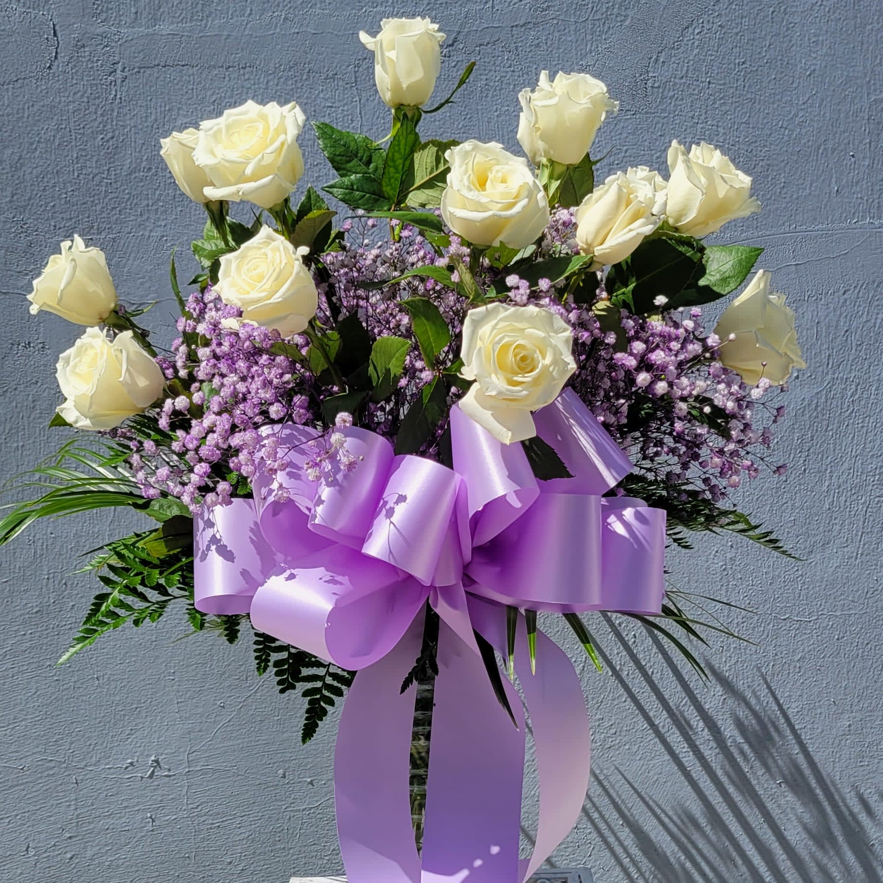 Dozen White Roses & Lavender Filler