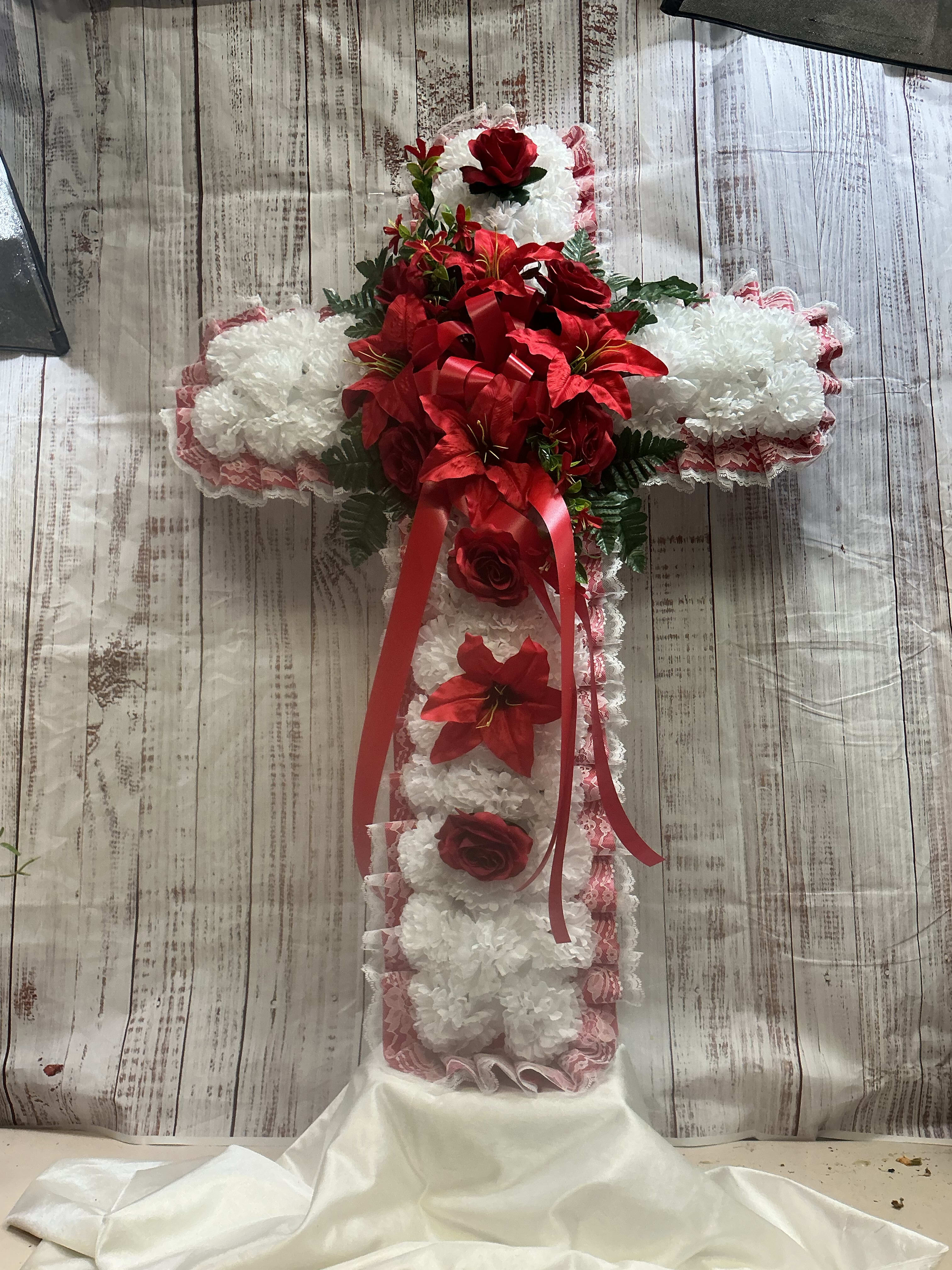 Silk Cross Red and White Flower Bouquet