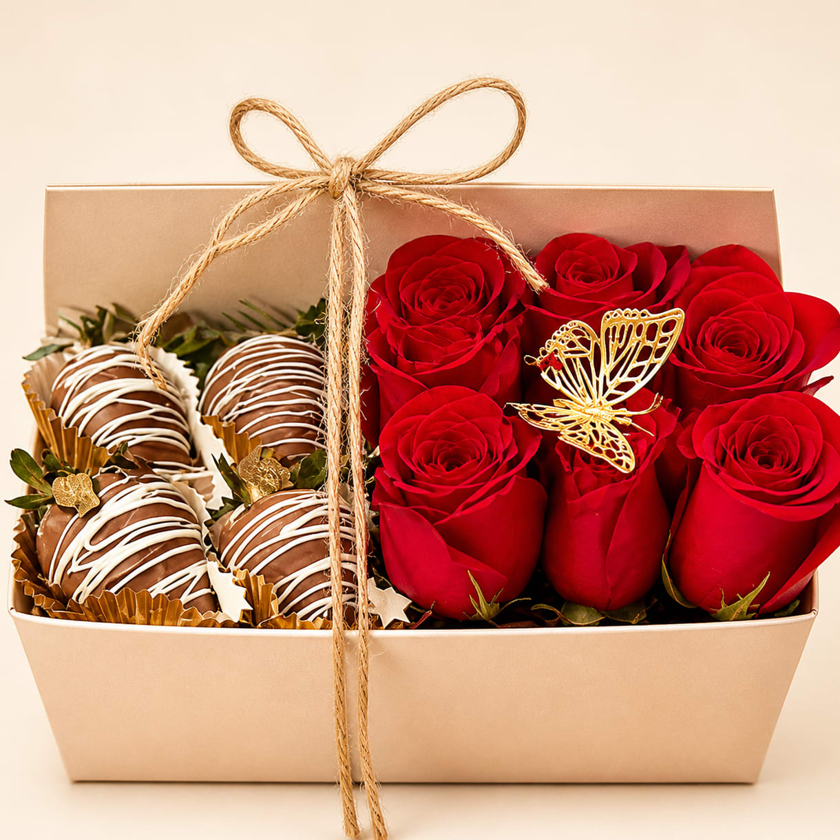 Chocolates Strawberries with Roses in a Box