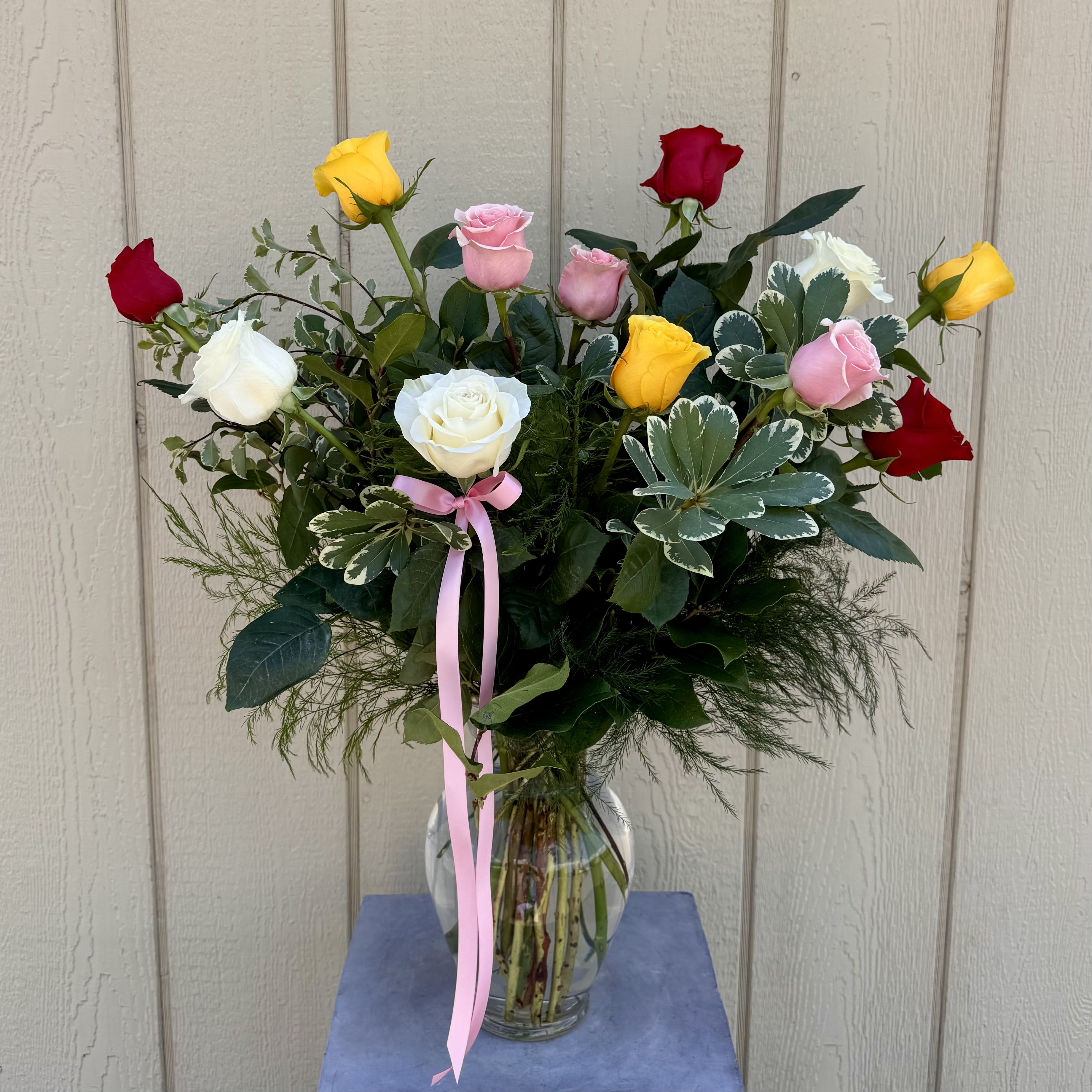 Mixed Color Roses Arranged Flower Bouquet