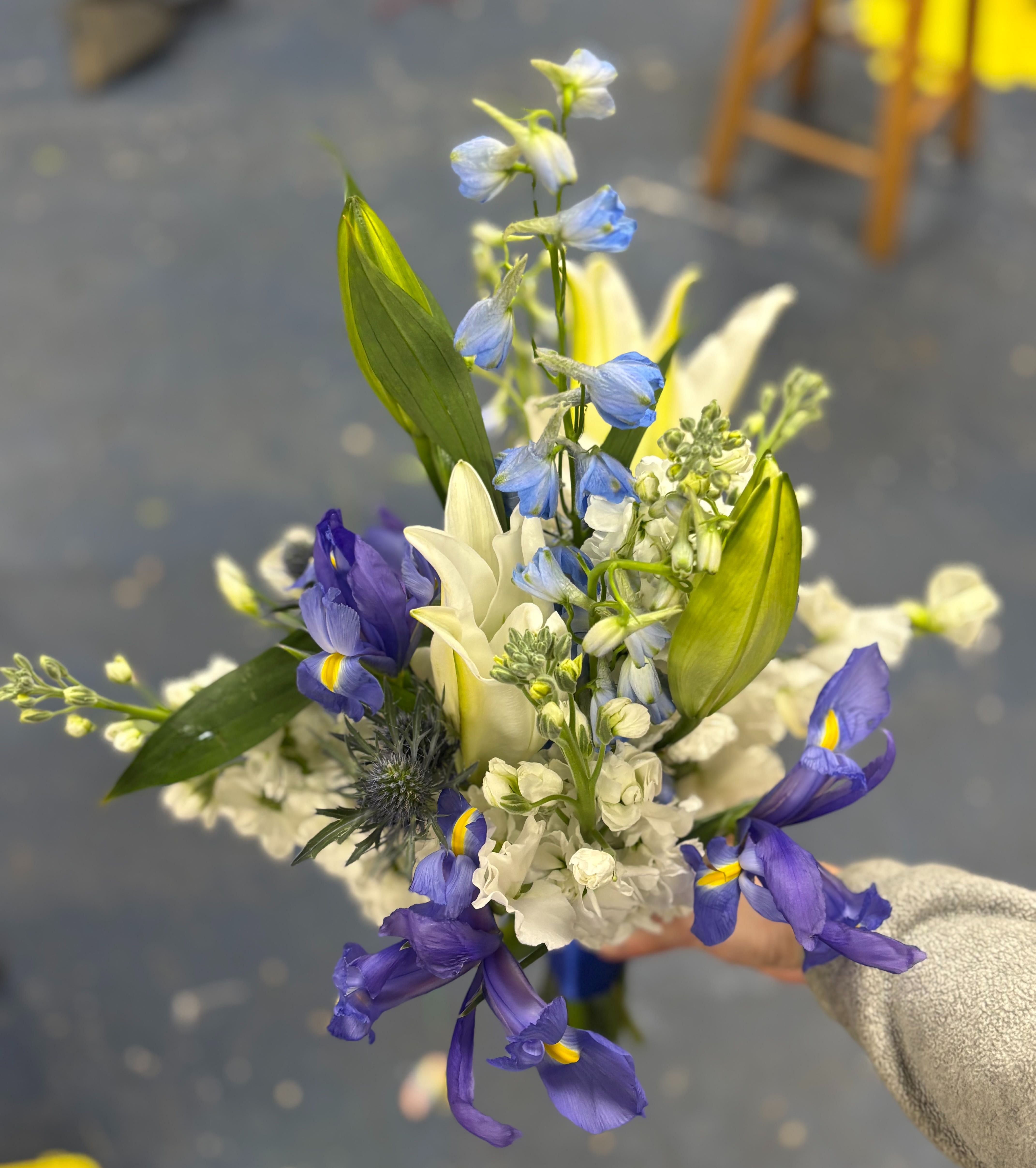 Blue and White Hand-tied Bouquet Flower Bouquet