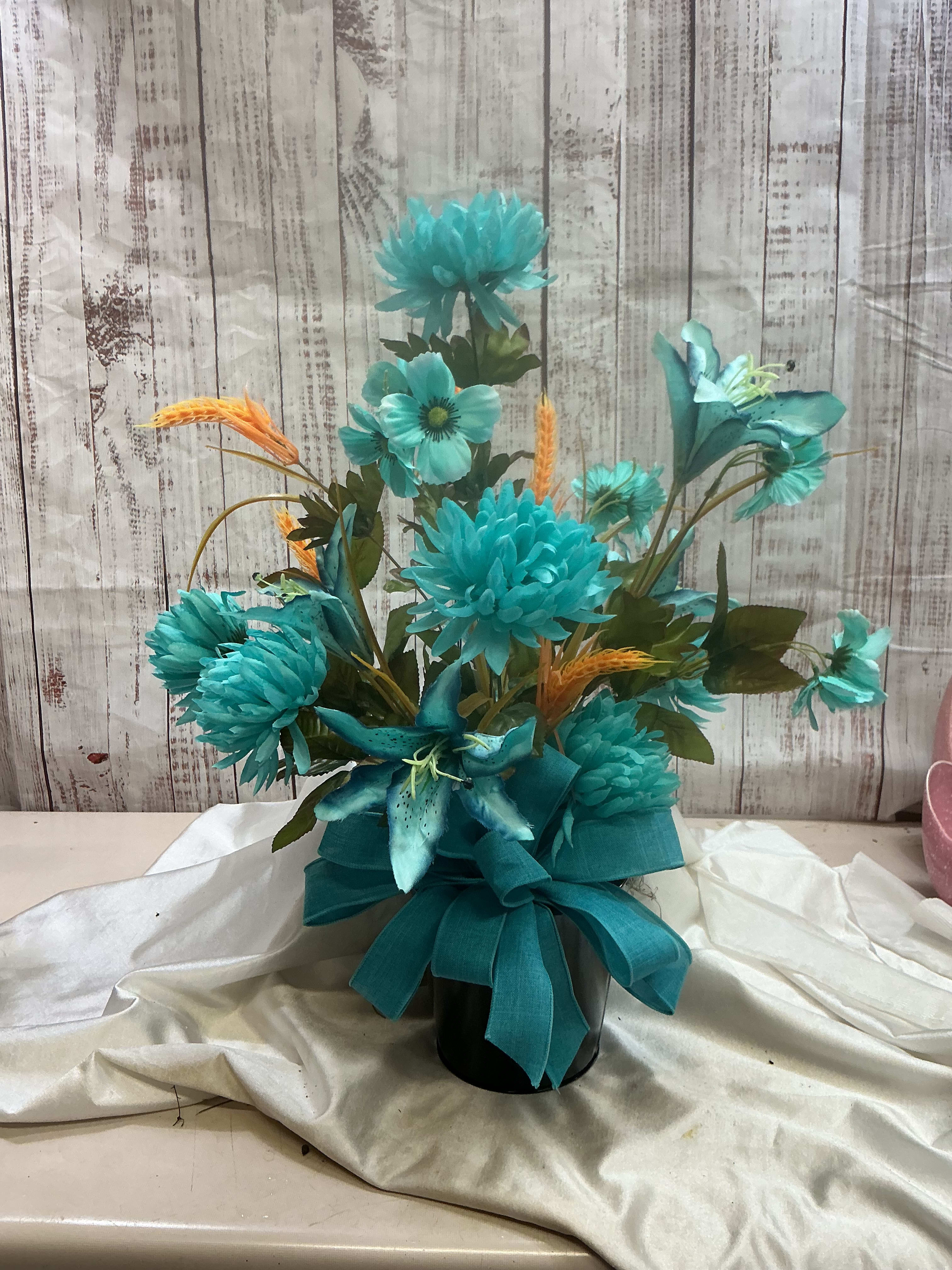 Teal Pot Flower Bouquet