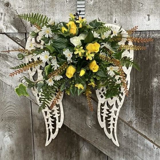 Metal Wings with Silk (Artificial) Floral Accents Flower Bouquet