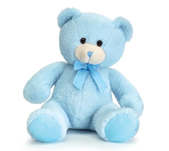 PLUSH 12" BLUE BEAR WITH BLUE BOW Flower Bouquet