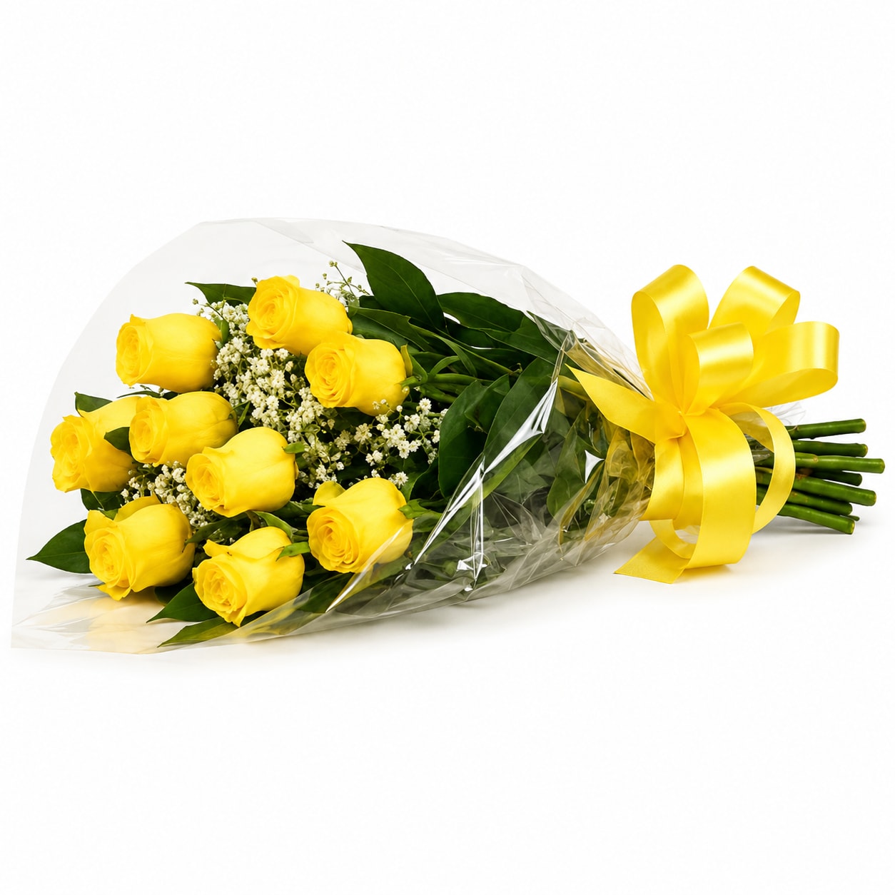 Long Stem Yellow Roses Wrapped