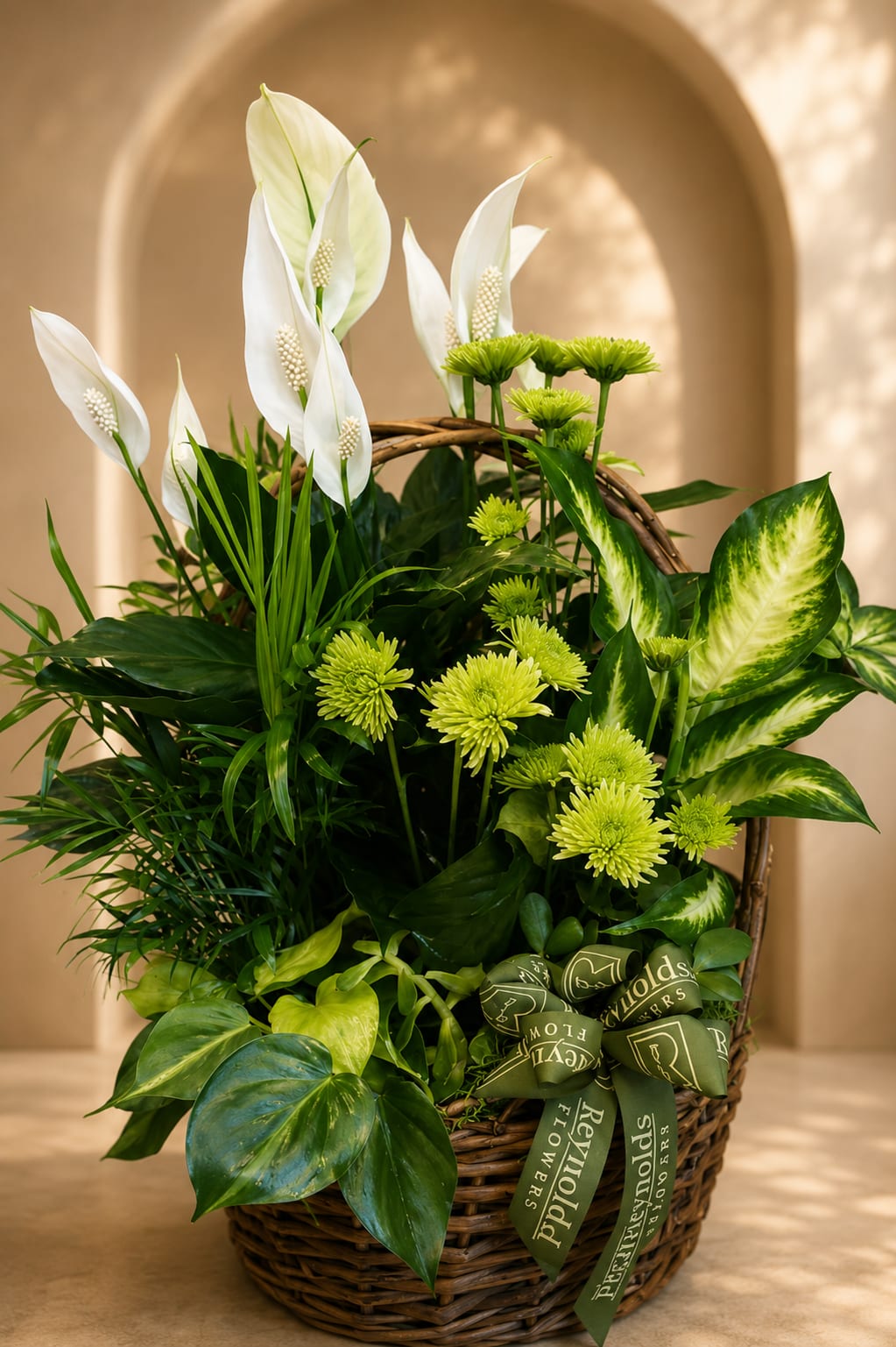 Dish Garden with Green and White Flower Bouquet