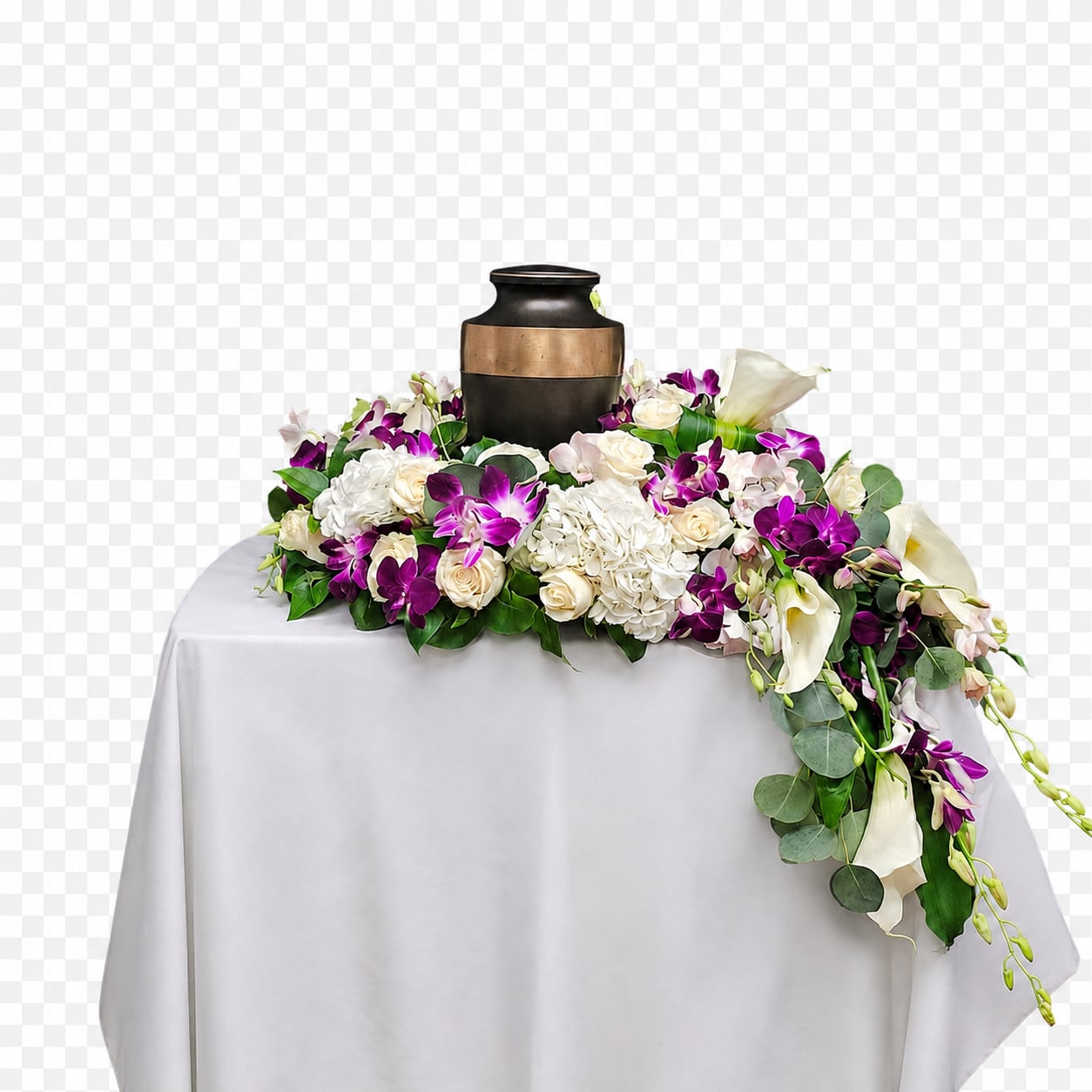 AU-7 Arreglo de urna en hortensias, orquí­deas, rosas y lirios cala Flower Bouquet