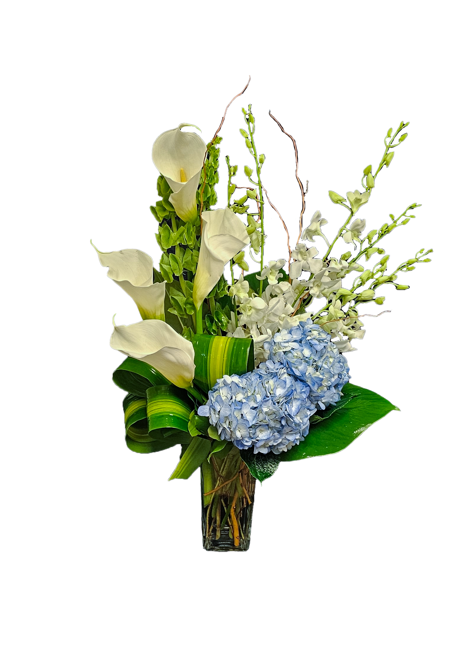 AF-11 Arreglo de hortensias, lirios cala y orquí­deas