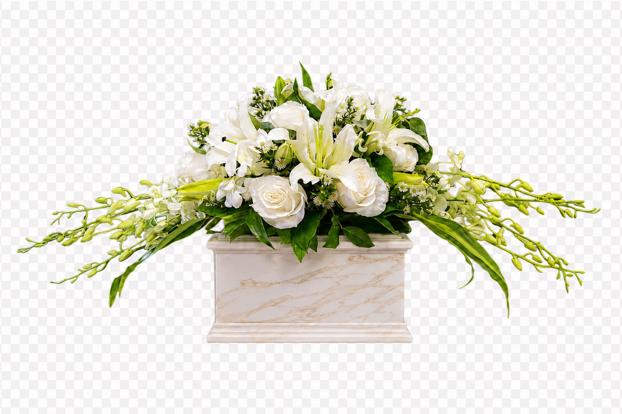 AU-3 Arreglo para urna de rosas, orquí­deas y lirios Flower Bouquet