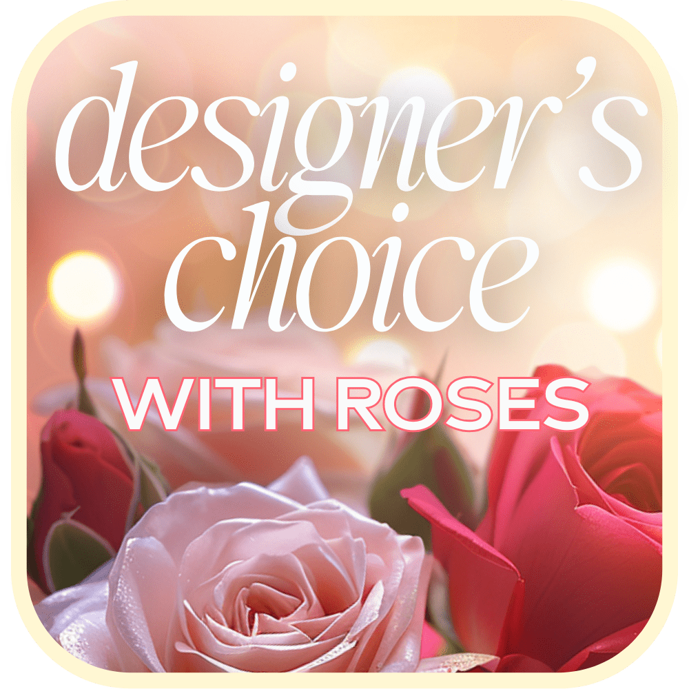 Designer's Choice with Roses in Glass Vase