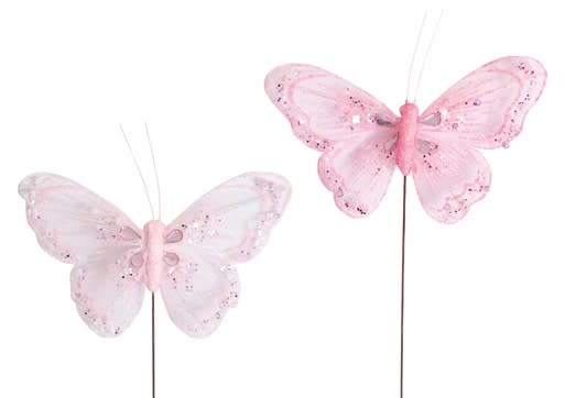 4.5" Pink Glitter Butterfly Decorative Pick