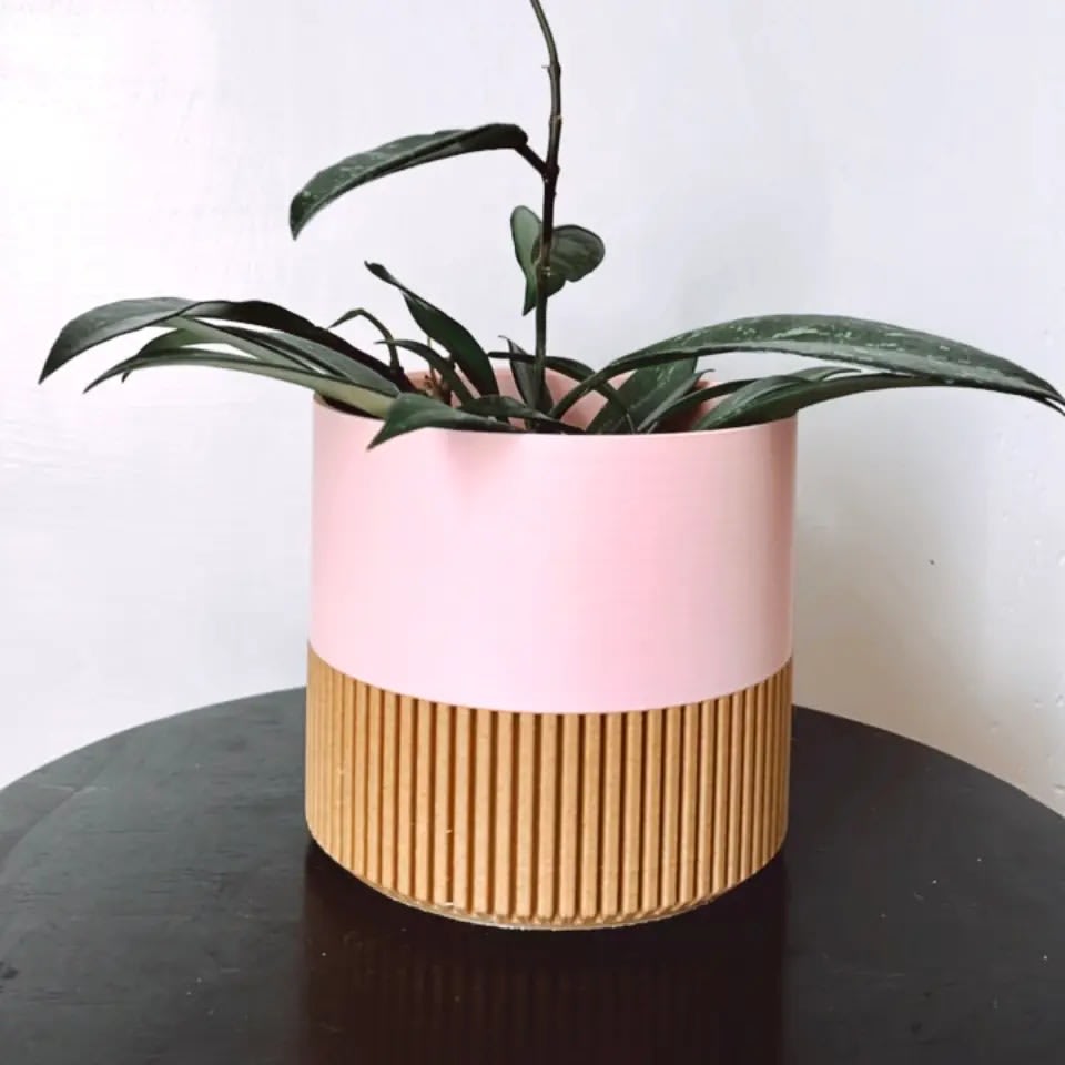 Two-Toned Cedar & Pink Plant Pot Flower Bouquet